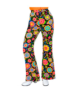 Jaren 70 broek bloemenfeest dames - kleurrijke hippie discobroek met bloemenprint