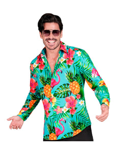 Neon flamingo blouse Floor heren - hawaii overhemd met flamingoprint voor beach party