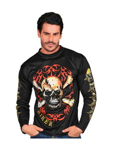 Biker shirt schedel met gekruiste botten, totenkopf rocker T-shirt vooraanzicht