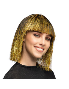 Pruik Crazy zwart met goud tinsel