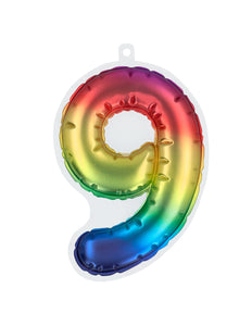 Boland Sticker Folieballon '9' regenboog