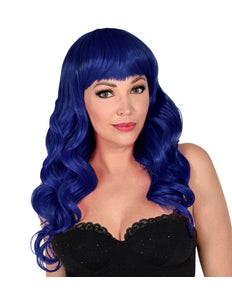 Widmann SRL Blauwe pruik met pony en krullend haar