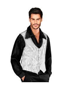 Widmann SRL Glitter vest zilver pailletten heren