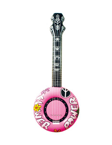 Widmann SRL Opblaasbare banjo Hippie Flower power roze