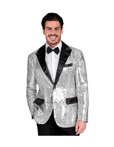 Widmann SRL Paillettencolbert zilver met satijnen revers/zakken