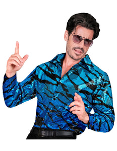 Widmann SRL Paillettenshirt blauwe golven heren