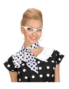 Widmann SRL Sjaaltje satijn wit zwarte stippen jaren-50