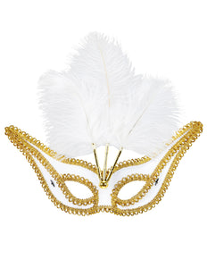 Widmann SRL Witte oogmaskers met veertjes