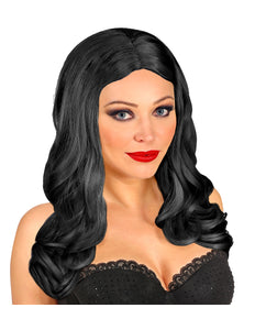 Widmann SRL Zwarte lange pruik roxy met krullen