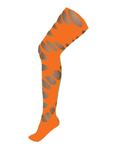 Funny Fashion Neon oranje disco panty met grote gaten