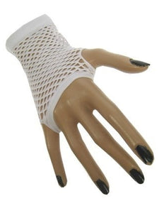 PartyXplosion Vingerloze net handschoenen kort wit