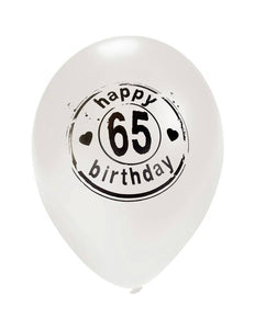 PartyXplosion Witte ballon Happy Birtday 65 jaar Ø50 cm
