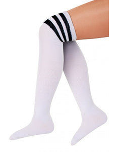 PartyXplosion Witte kousen zwarte strepen voetbalsokken