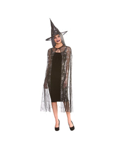 Wicked Costumes Heksen spinnenweb cape met heksenhoed