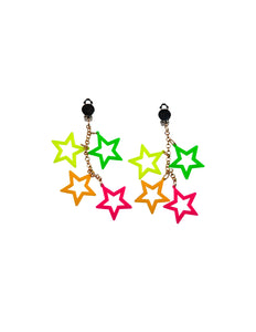 Wicked Costumes Jaren 80 oorbellen gekleurde neon sterren