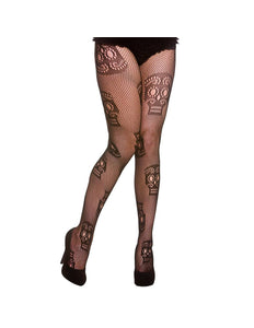 Wicked Costumes Visnetpanty zwart met schedels