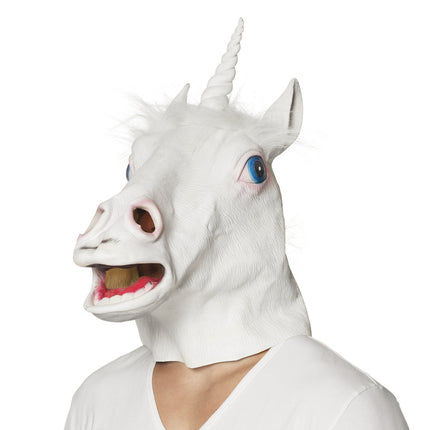 Latex hoofdmasker Eenhoorn Snowy met haar