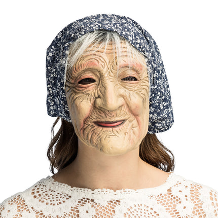Latex hoofdmasker Oude vrouw met kap