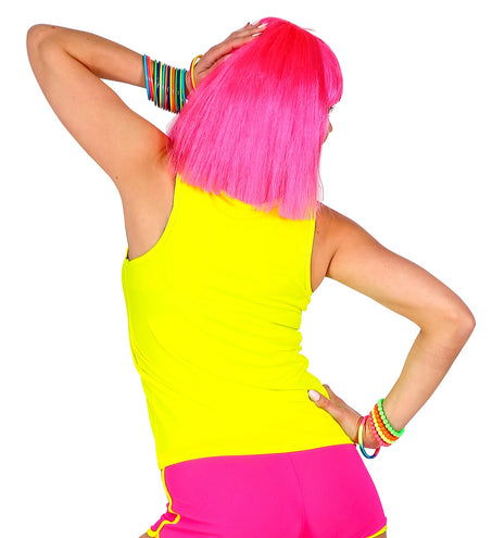 Neon gele tanktop close-up, fluo geel hemdje stof detail