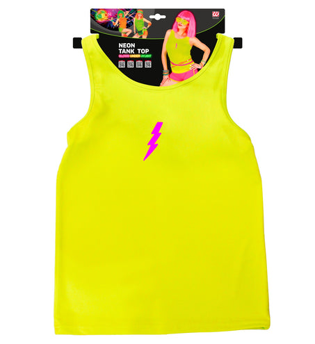 Neon geel hemdje compleet, fluo gele tanktop jaren 80 neonparty