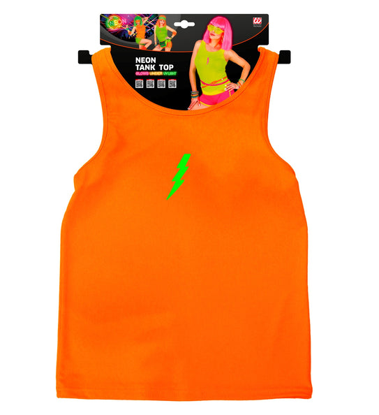 Neon oranje tanktop compleet, foute party fluo top dames