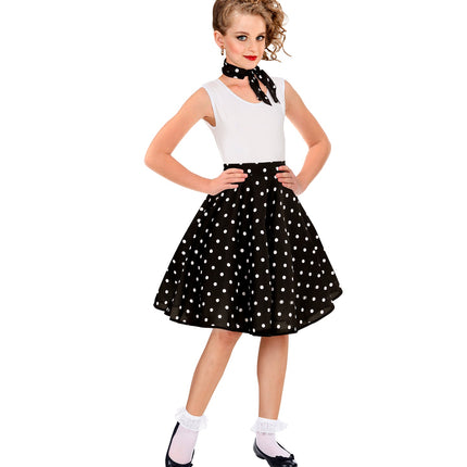 Holly jaren 50 rok zwart kind gedragen - polka dot rock n roll rok meisjes