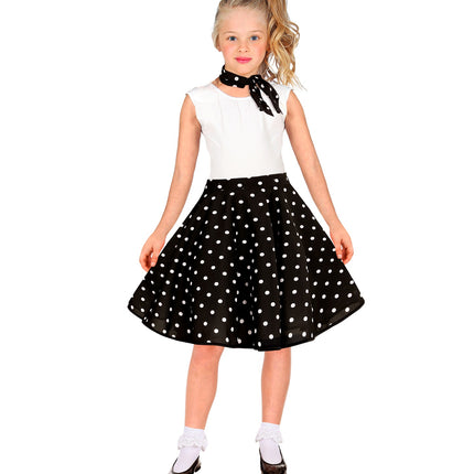 Jaren 50 polka dot rok zwart Holly detail - rockabilly fifties rok met stippen