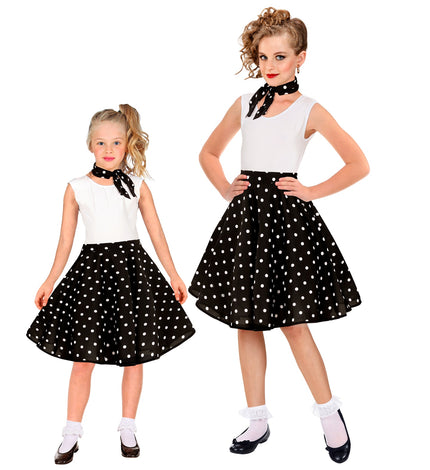 Jaren 50 rok zwart wit Holly - zwarte polka dot rockabilly rok meisjes met halsdoek