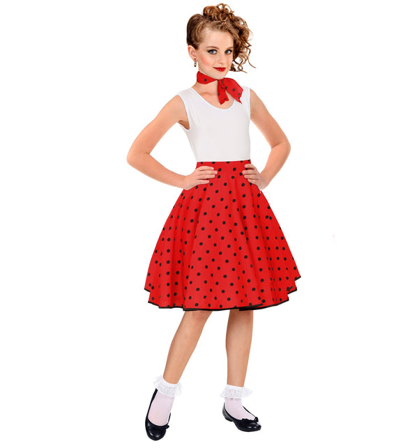 Holly jaren 50 rok rood kind gedragen - polka dot rock n roll rok meisjes