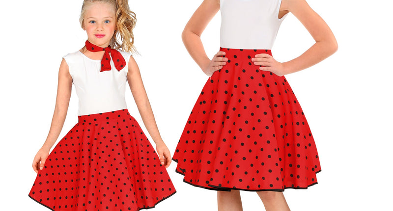 Jaren 50 rok rood zwart Holly - rode polka dot rockabilly rok meisjes met halsdoek