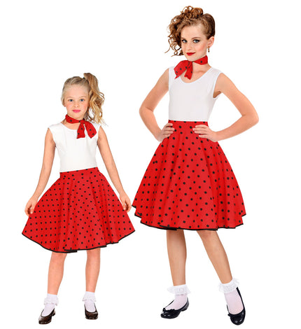 Jaren 50 rok rood zwart Holly - rode polka dot rockabilly rok meisjes met halsdoek
