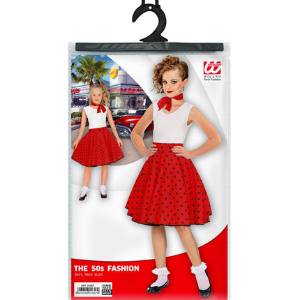 Jaren 50 rok rood Holly achterkant - rode polka dot rockabilly rok meisjes