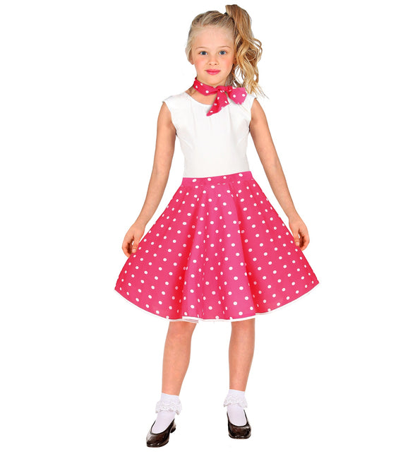 Jaren 50 polka dot rok roze Holly detail - rockabilly fifties rok met stippen
