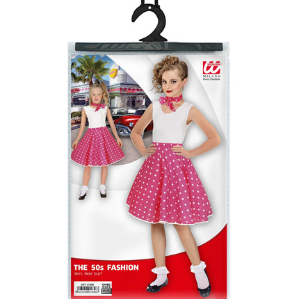 Jaren 50 rok roze Holly achterkant - roze polka dot rockabilly rok meisjes