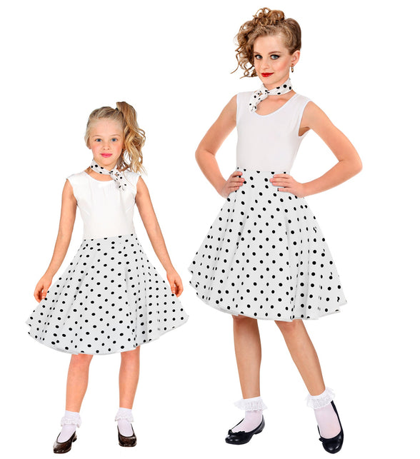Jaren 50 rok wit zwart Holly - polka dot rockabilly rok meisjes met halsdoek