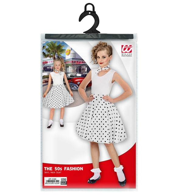 Jaren 50 rok Holly achterkant - witte polka dot rockabilly rok meisjes