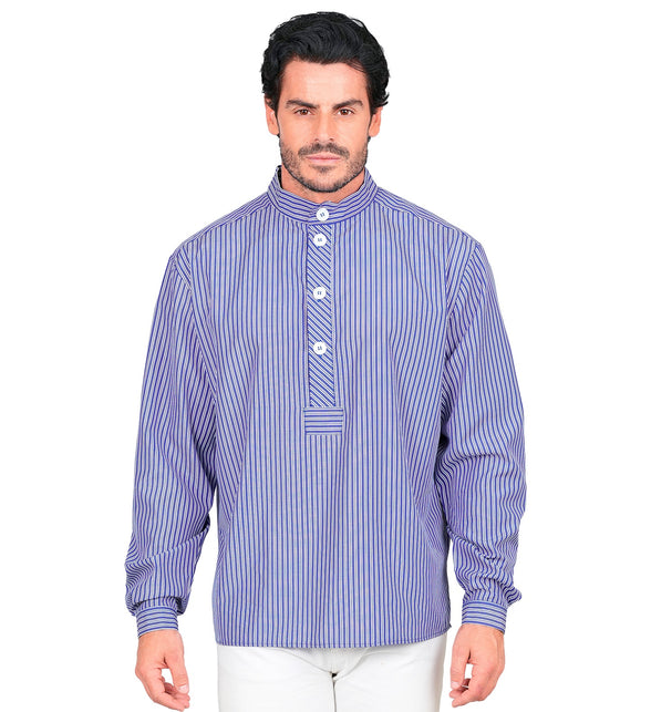 Matrozen shirt heren detail van knoopsluiting met gestreept klepje en manchetten