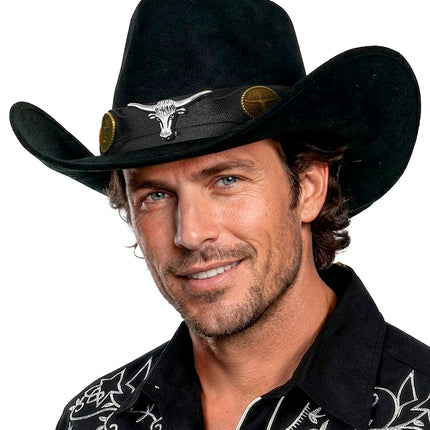Cowboy hoed Dallas suedelook zwart sfeerbeeld – verkleedkleding