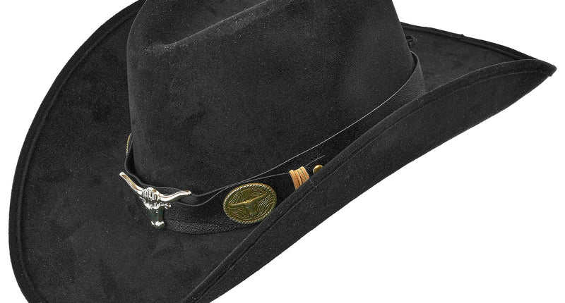 Cowboy hoed Dallas suedelook zwart vooraanzicht – verkleedkleding