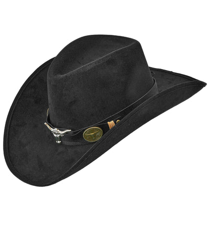Cowboy hoed Dallas suedelook zwart vooraanzicht – verkleedkleding