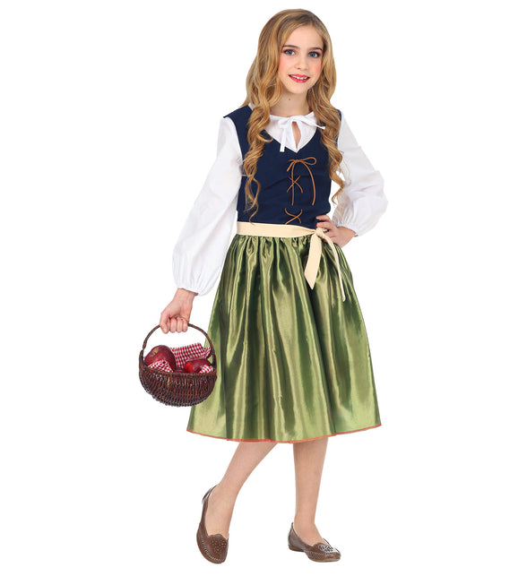 Renaissance kinderjurk close-up met gordel, middeleeuwse jonkvrouw outfit