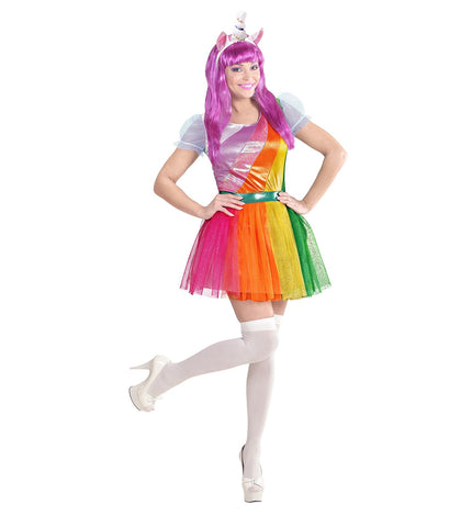 Eenhoorn jurkje meisje met haarband, unicorn prinsessenjurk vooraanzicht