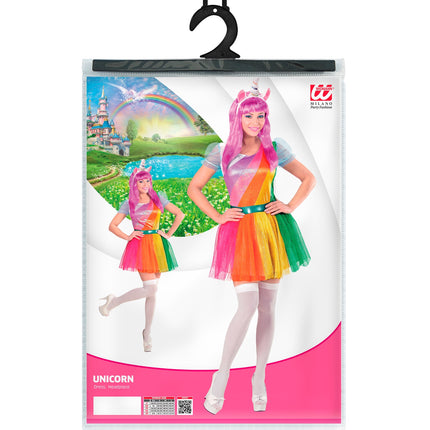 Eenhoorn unicorn jurkje compleet, regenboog prinsessenjurk meisje met haarband