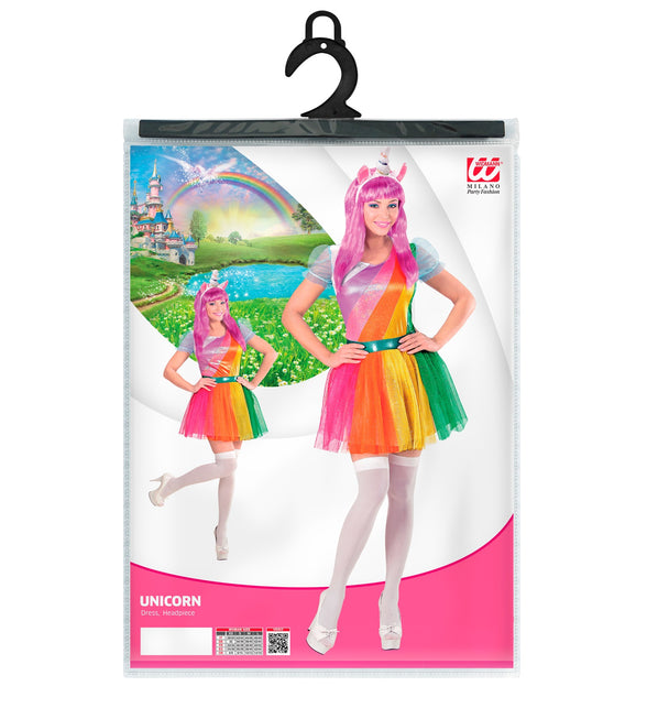 Eenhoorn unicorn jurkje compleet, regenboog prinsessenjurk meisje met haarband