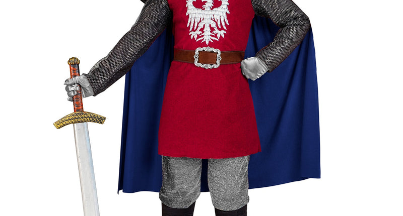 Ridder kind Wilhelm rood - middeleeuws ridderkostuum jongens met cape en kap