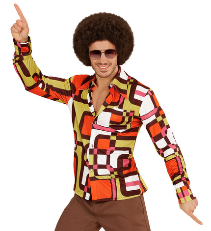 Jaren 70 disco hemd Groovy vlakken, retro seventies overhemd heren vooraanzicht