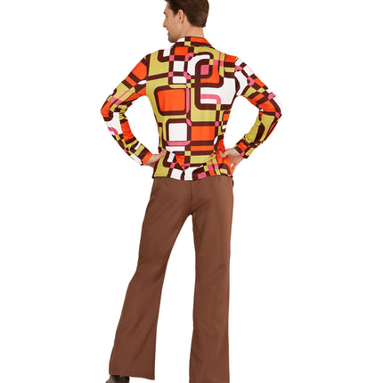 Vlakken seventies hemd close-up, retro disco groovy overhemd heren