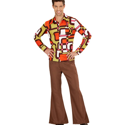 Disco hemd jaren 70 vlakken gedragen, retro groovy seventies overhemd heren