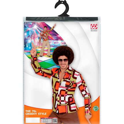 Jaren 70 disco hemd Groovy vlakken compleet, retro seventies overhemd heren