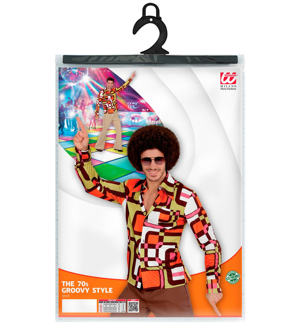 Jaren 70 disco hemd Groovy vlakken compleet, retro seventies overhemd heren